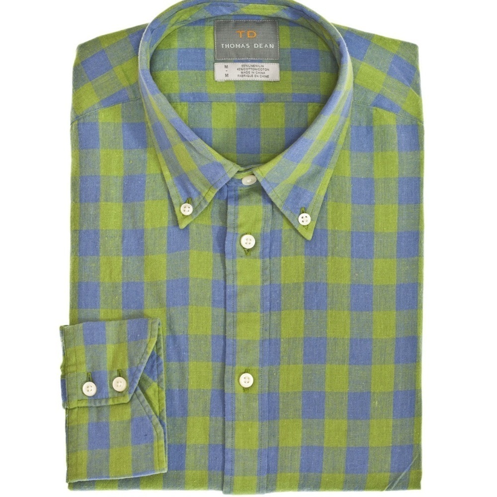 Thomas Dean Linen Checkered Men's Shirt